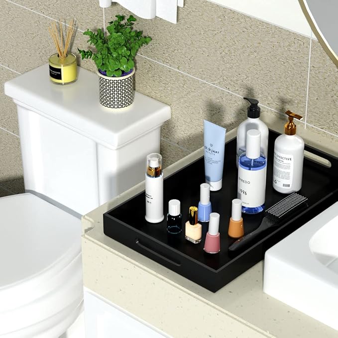 NIUBEE Acrylic Serving Tray 12x20 Inches -Spill Proof- Black Decorative Tray - Image 8