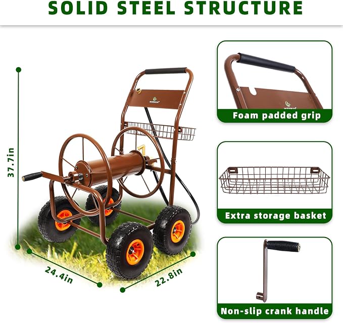 2025 Upgrade Hose Reel Cart, Hold Up to 300 ft of 5/8'', Garden Hose Cart - Image 7