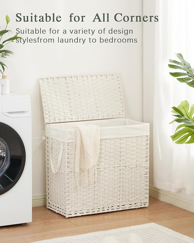 Laundry Hamper with Lid Laundry Basket 132 L Wicker Clothes Hamper, Handwoven - Image 8