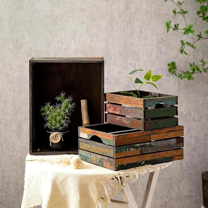 Barydat Set of 5 Wood Crates for Display Decorative Nesting Wooden Crate Storage - Image 8