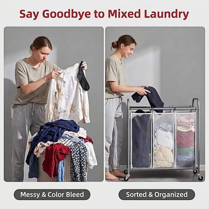 ROMOON Laundry Sorter Hamper 3 Section, Divided Laundry Basket Organizer - Image 7