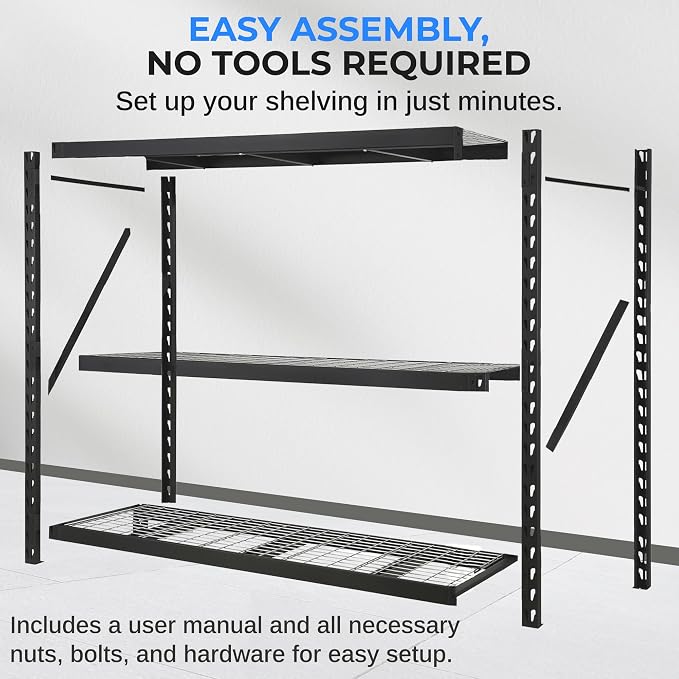 SereneLife Heavy Duty 3-Tier Metal Garage Shelving | 24" x 77" x 72" Extra Wide - Image 7