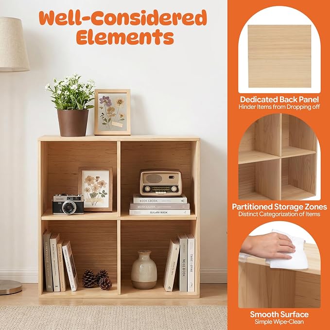 4 Cube Storage Shelf, 2-Tier Solid Wood Cube Storage Organizer, Vertical or - Image 9