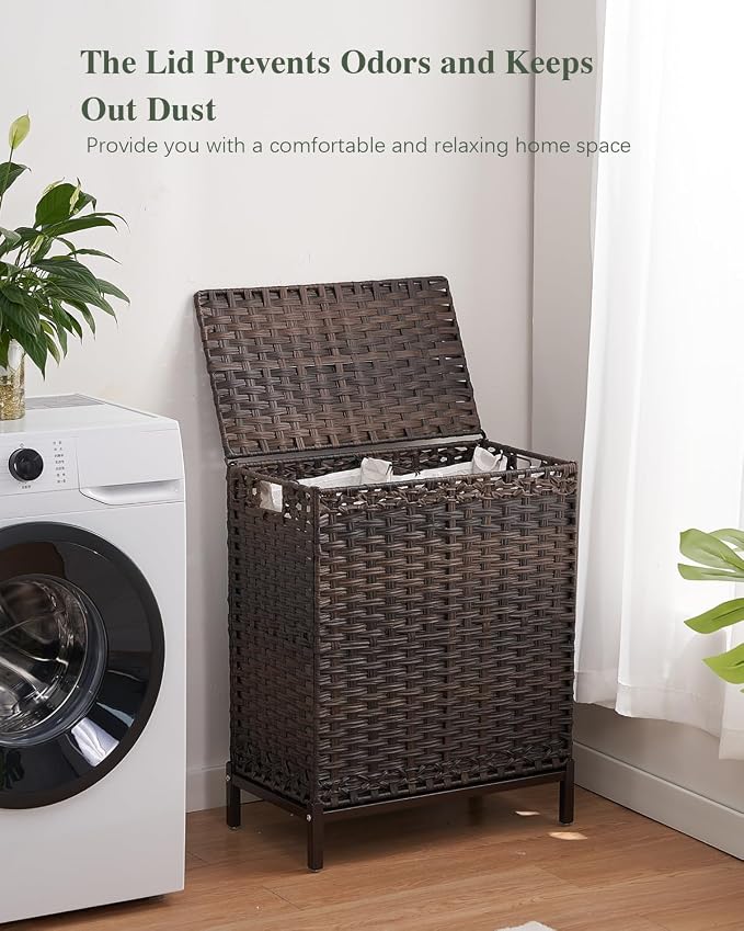 SETVSON Laundry Hamper with Lid, 112 L Handwoven Rattan Wicker Laundry Basket - Image 7