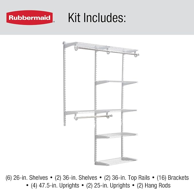 Rubbermaid Configurations Deluxe Custom Closet Kit 4-8Ft. Adjustable Metal Wire - Image 6