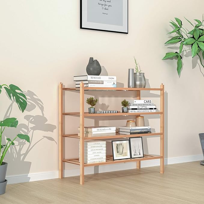 Shoe Rack, 2-Tier Bamboo Stackable Shelf Storage Organizer, Stand - Image 7