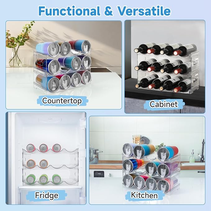 Large Compartment Water Bottle Organizer Rack, 3 Pack Stackable Tumbler Storage - Image 6