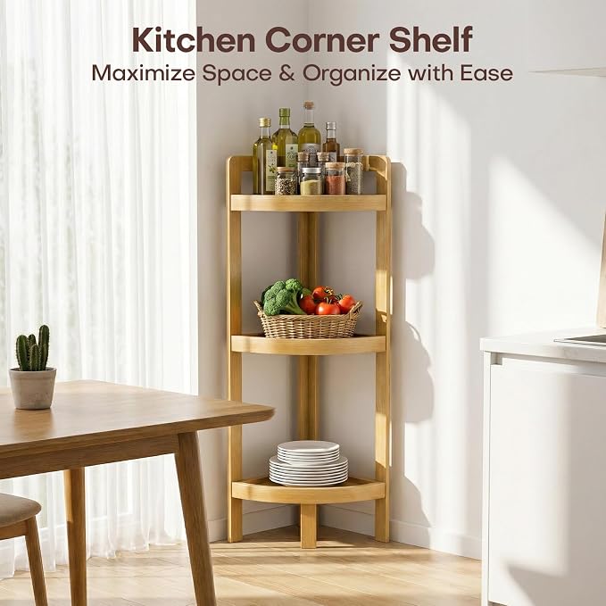 2026 New Bamboo Standing Shelf, 3 Tier Corner Shelf Stand, Free-Standing Shelf - Image 9