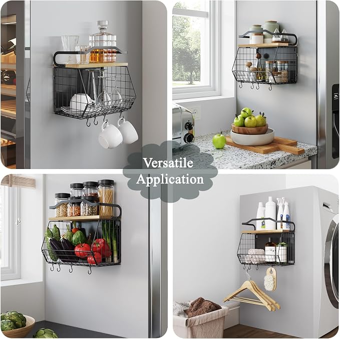 Magnetic Shelf for Fridge with Wood Lid, Fruit Potato and Onion Storage Bins - Image 8