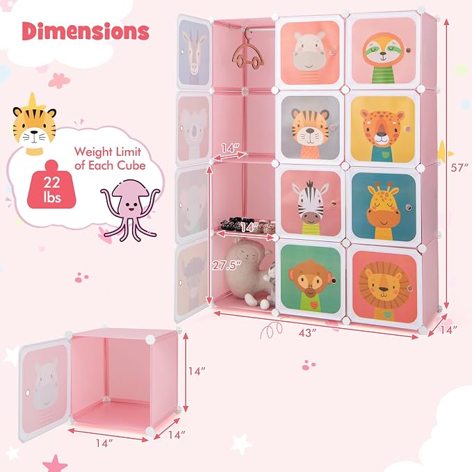 HONEY JOY Kids Wardrobe Closet, Baby Cartoon Clothes Storage Organizer - Image 9