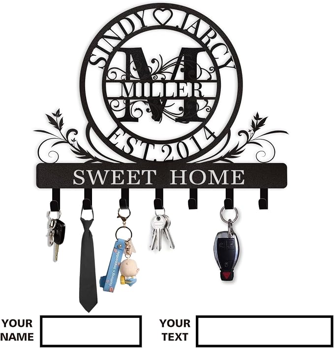 Personalized Key Holder for Wall, Custom Family Name Metal Wall Key Hanger - Image 8