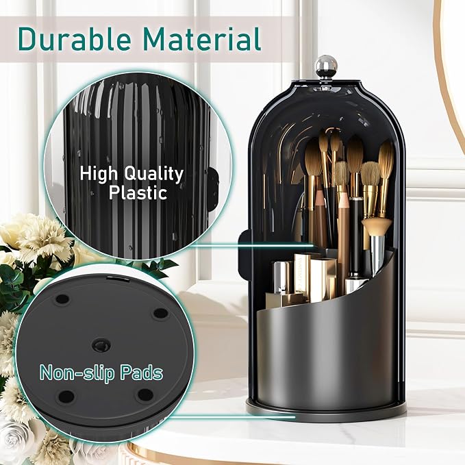 GAXmi Makeup Brush Holder with Lid Cosmetic Tools Organizer 360 Rotating - Image 6
