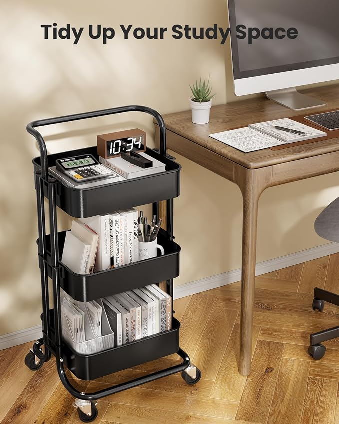 Pipishell 3 Tier Rolling Cart, Metal Utility Cart - Image 7