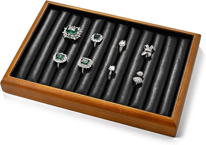 Oirlv Solid Wood 11 Slots Ring Tray Jewelry Organizer Tray Jewelry Drawer - Image 9