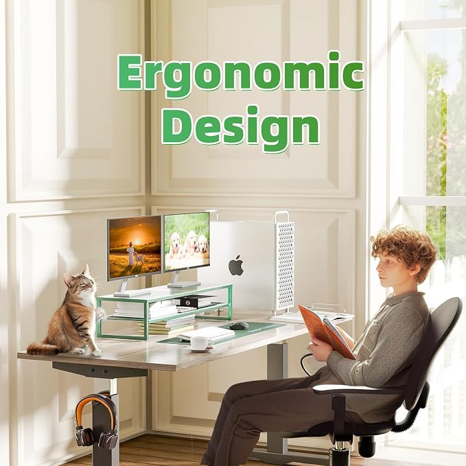 Simple Trending 2 Tier Metal Dual Monitor Stand Riser, Computer Office Desktop - Image 7