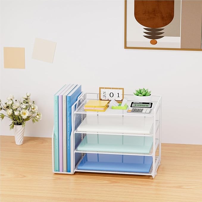 Marbrasse Desk Organizer and Accessories,4-Tier Paper Letter Tray Organizer - Image 7