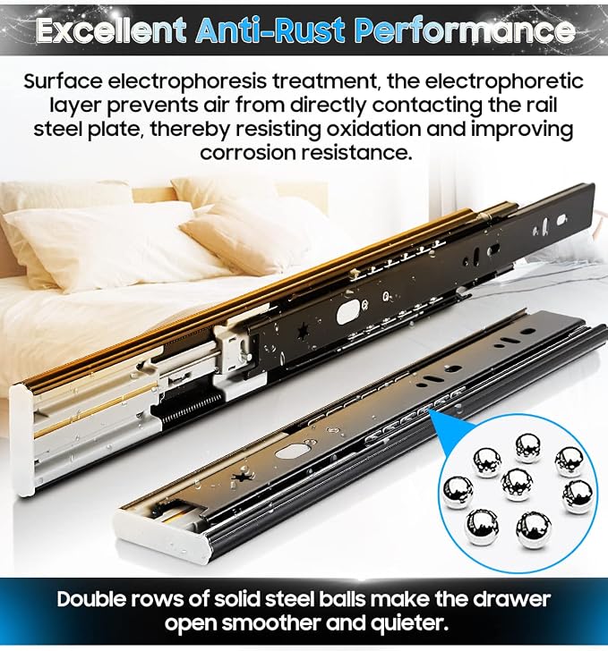 YENUO 5 Pairs Soft Close Drawer Slides Full Extension 12–24 Inch 100 LB | Side - Image 8