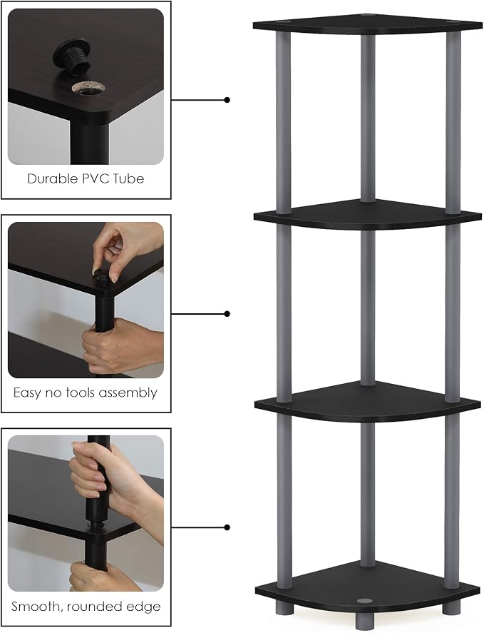 Furinno Turn-N-Tube Corner Shelf, 4-Tier Corner Bookshelf, Display Storage - Image 8