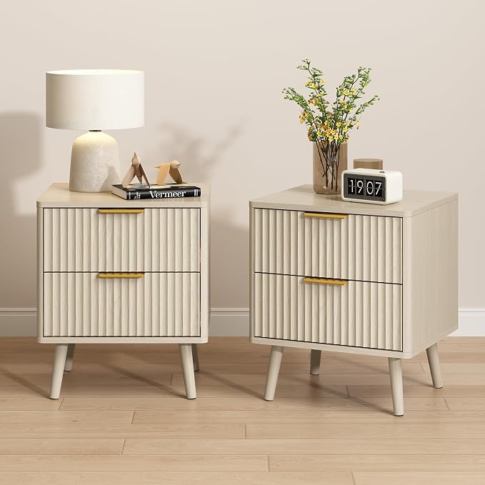 CARPETNAL Fluted Nightstand, Wood End Table Mid Century Night Stands - Image 8