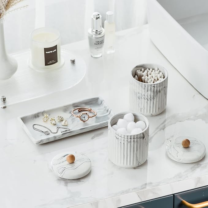 Marble Small Bathroom Jar Set ,Ceramic Cotton Swabs Holder - Image 7