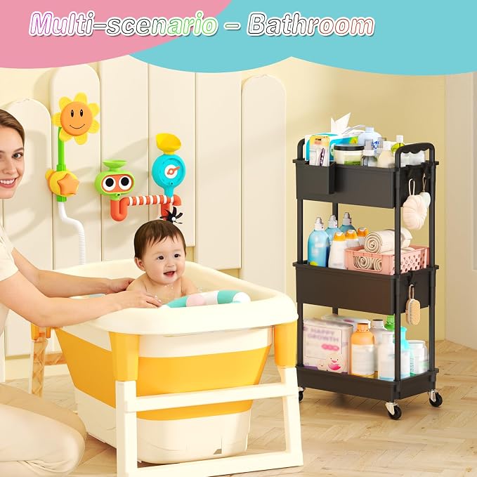 SUNALLY Baby Diaper Caddy Cart, 3 Tier Rolling Diaper Cart - Image 7