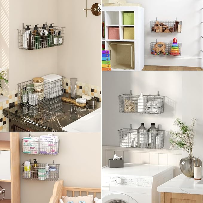 2 Sets Grey Extra Large Hanging Wall Basket - Image 7