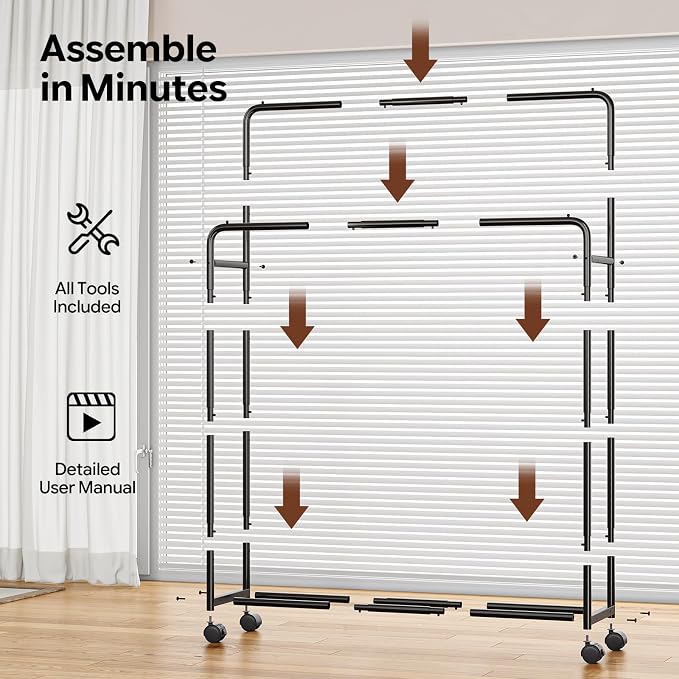 Simple Trending Clothing Clothes Rack Double Rods - Image 8