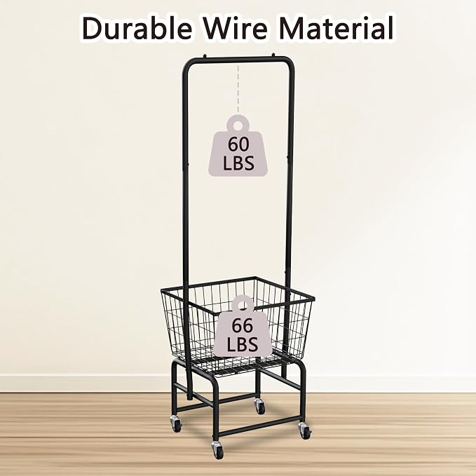 Rolling Laundry Cart with Wheels, Laundry Hamper Basket Organizer with Clothes - Image 8