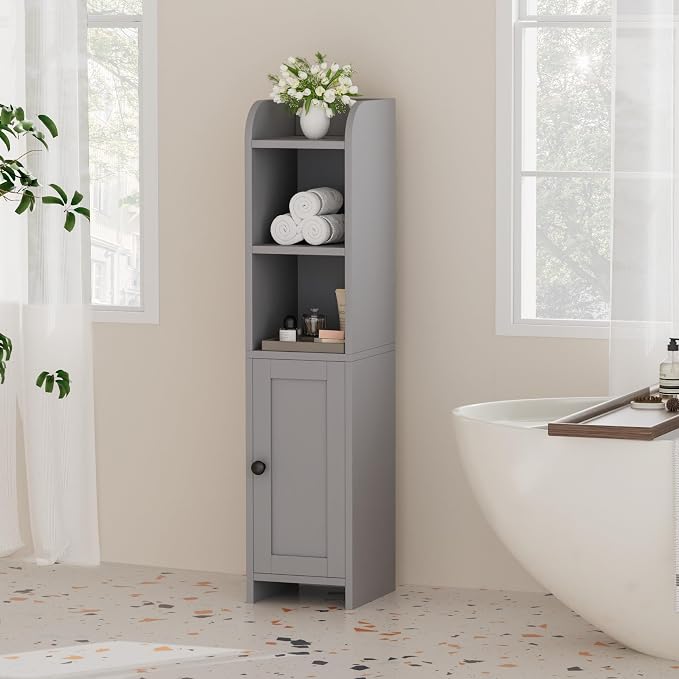 Homhedy Small Bathroom Storage Cabinet, Narrow Toilet Paper Cabinet | Corner - Image 9