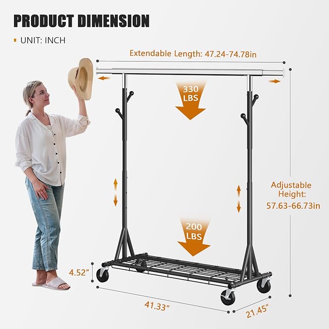 Garment Rack Load 530lbs, Heavy Duty Rolling Clothes Rack - Image 8