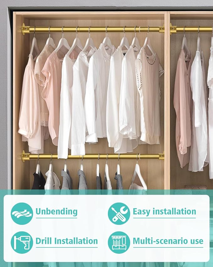 Closet Rod, 17 to 52 Inch Heavy Duty Adjustable Metal Clothing Rack - Image 7