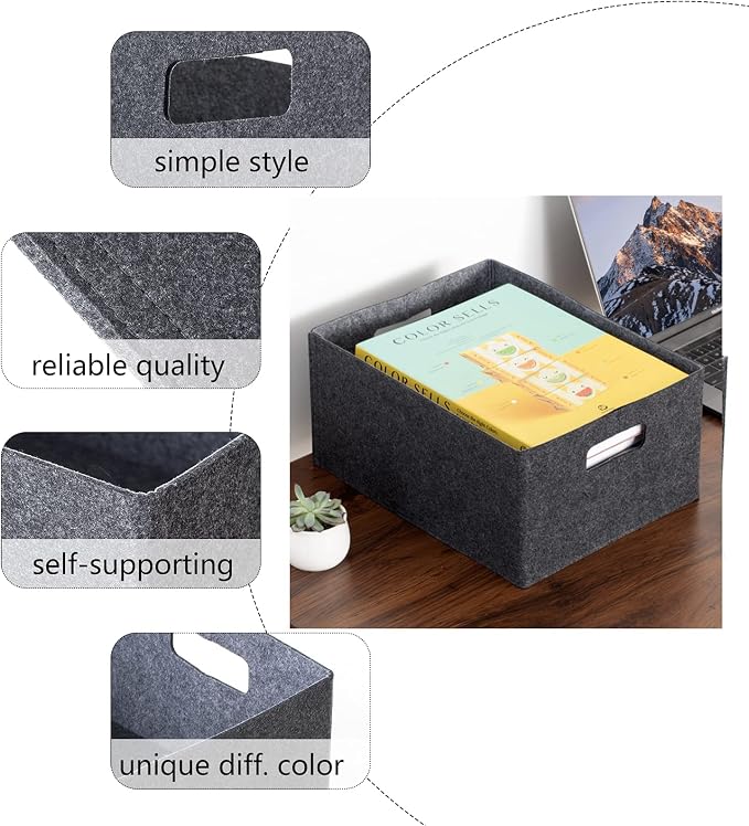2 pack self-supporting collapsible felt storage basket in darkgrey - Image 9