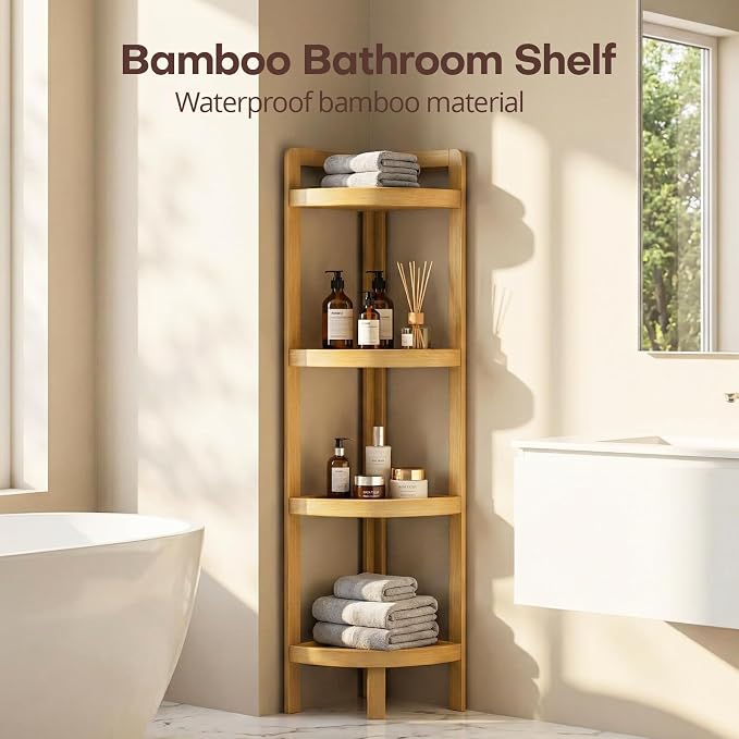 2026 New Bamboo Standing Shelf, 4 Tier Corner Shelf Stand, Free-Standing Shelf - Image 9