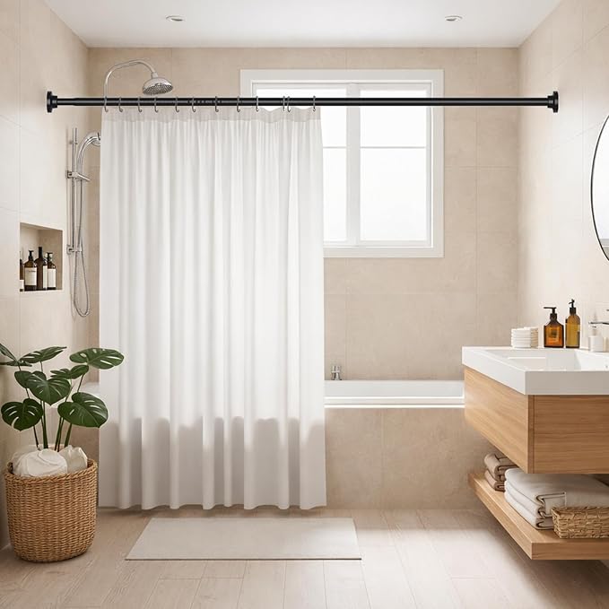 Long Tension Curtain Rod 40-148inch Black Shower Curtain Rods no Drilling - Image 7