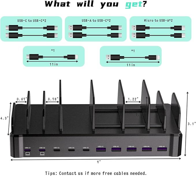 320W Charging Station for Multiple Devices, Zobirez 10-Port USB C Fast Charger - Image 7