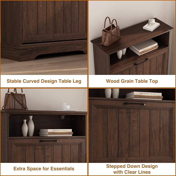 Shoe Storage Cabinet with 2 Flip Drawers, Narrow Slim Shoe Organizer - Image 7