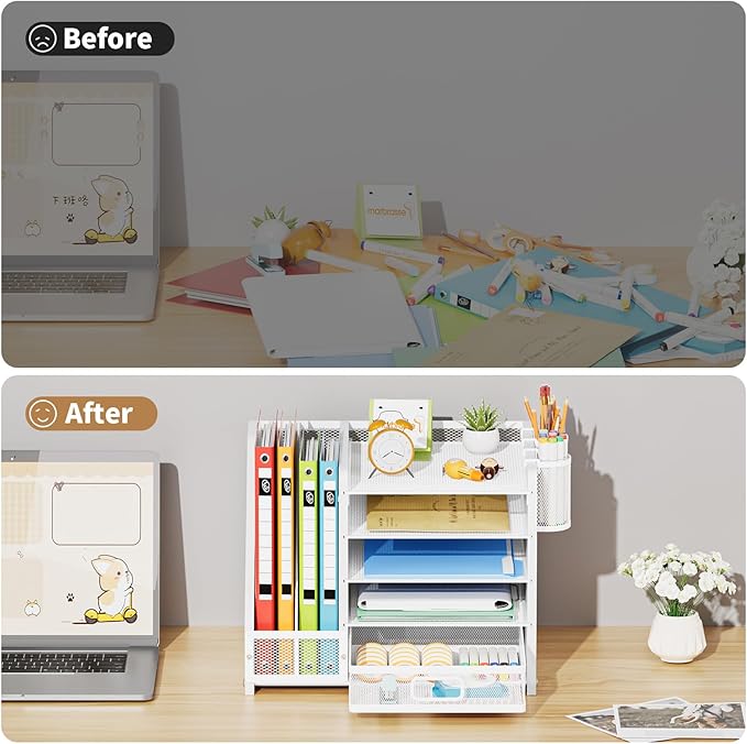 Marbrasse Desk Organizer with File Holder, 5-Tier Paper Letter Tray Organizer - Image 7