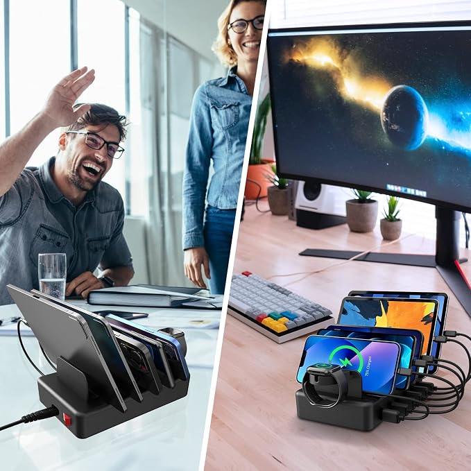 Charging Station for Multiple Devices, CREATIVE DESIGN 50W 6 Ports USB Charger - Image 7