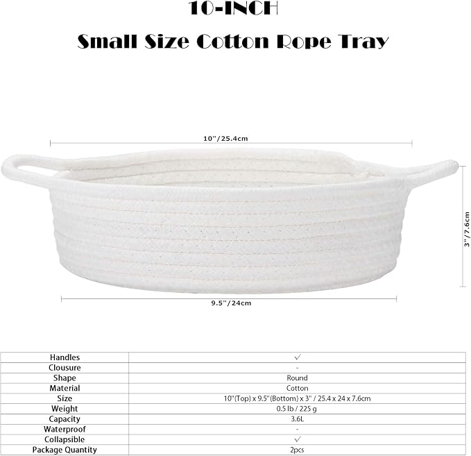 Sea Team 2-Pack Cotton Rope Baskets, 10 x 3 Inches Small Woven Storage Basket - Image 6