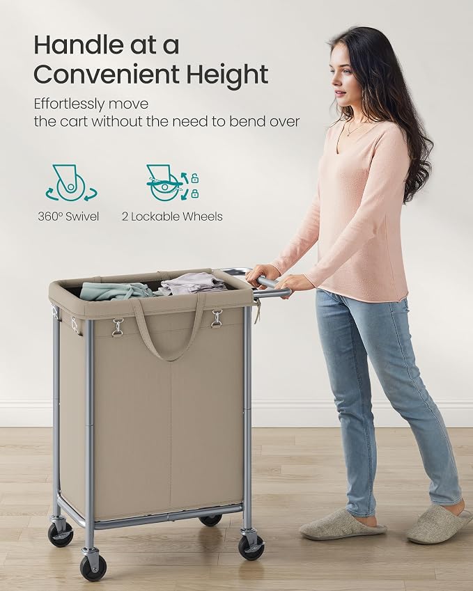 SONGMICS Laundry Basket with Wheels, 2-Section Rolling Laundry Hamper, 37 - Image 7