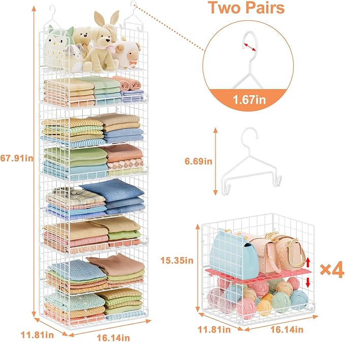 Extended Width Hanging Closet Organizer, 8 Tier Wire Storage Shelves | Hanging - Image 8
