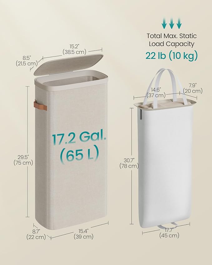 SONGMICS Laundry Basket, 17.2 Gal. Laundry Hamper, Easy Assembly, - Image 6