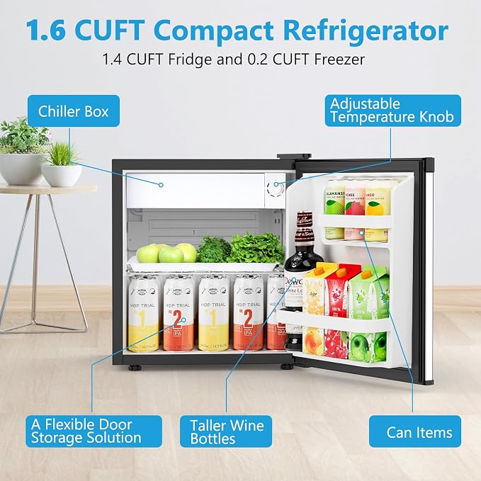 1.6 Cu.ft Mini Fridge with Freezer, Compact Refrigerator, Single Reversible Door - Image 7