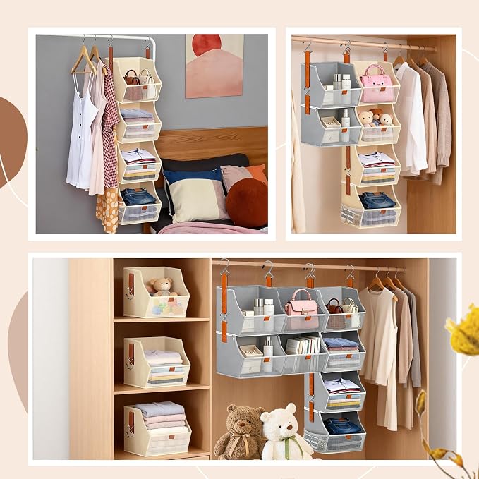 Fabric 4 Tier Hanging Closet Organizers Heavy Duty Shelf Hanging Storage Towel - Image 7