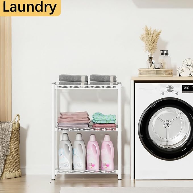 VETALLO 3 Tier White Wire Metal Shelving Unit | Storage Rack, Utility Corner - Image 6