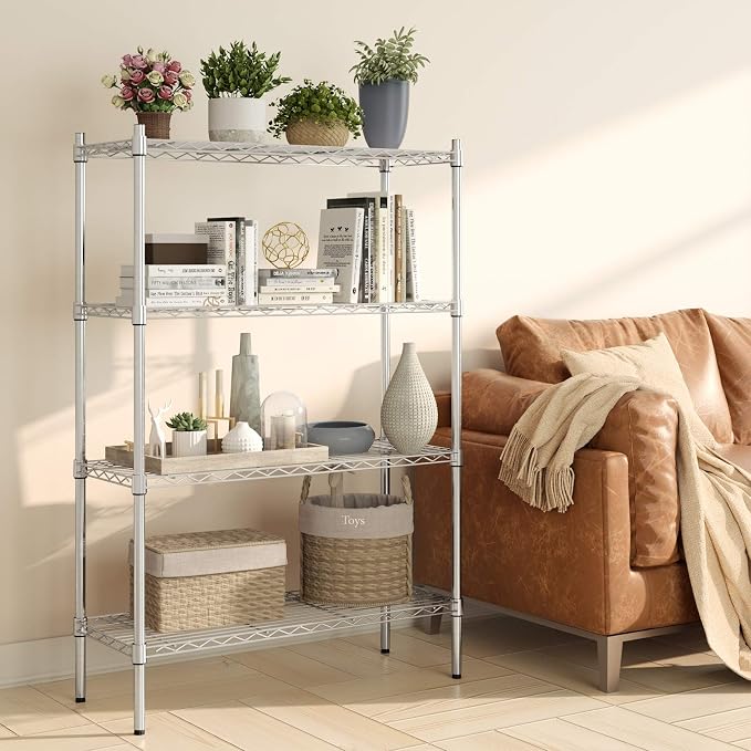 Auslar 4-Tier Heavy Duty Wire Shelving, Adjustable Storage Rack, Chrome | 14"D - Image 9