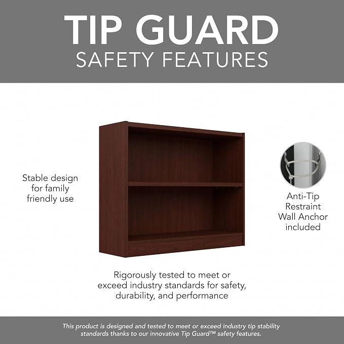 Bush Furniture Universal Small 2 Shelf Bookcase in Vogue Cherry, Low Storage - Image 7