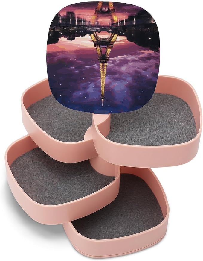 Purple Eiffel Tower Jewelry Box 360°Rotating Storage Boxes Small Travel Earring - Image 8
