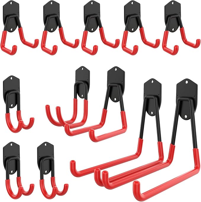 WALMANN 12 PCS Garage Storage System Hooks, Wall Mount Heavy Duty Rubber Coated - Image 8