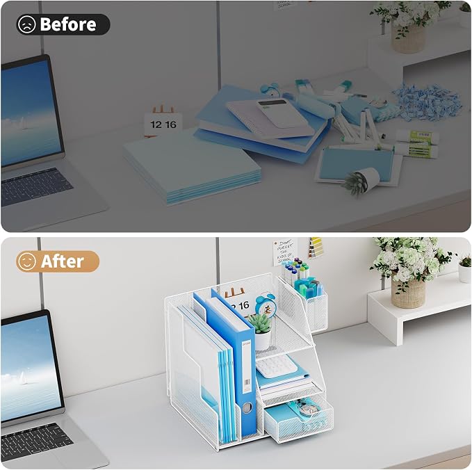 Marbrasse Desk Organizer and Accessories, 3-Tier File Organizer - Image 7